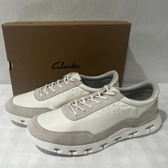 Clark’s Men’s Shoes Nature X One White Leather Size 14 White And Tan Comfortable - Picture 1 of 11